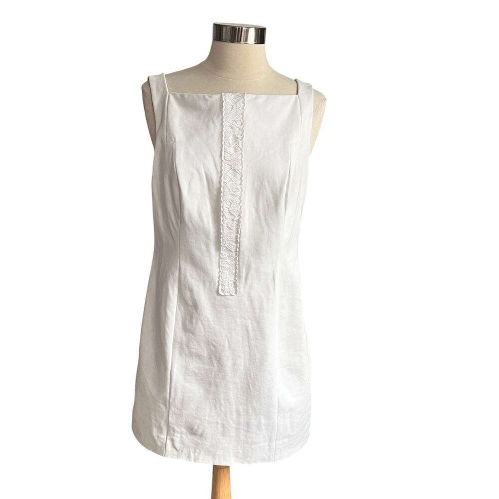 Karen Millen Ivory/Off White Lace Panel Sleeveless Shift Dress Square Neck  Sz 8